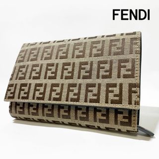 フェンディ(FENDI)の【極美品】FENDI フェンディ ズッカ柄 二つ折り財布 キャンバス レザー(財布)