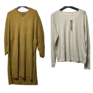 ジーユー(GU)の送料無料！GU ソフトリブクルーネックT XXL  ワンピースF   2点セット(Tシャツ/カットソー(七分/長袖))