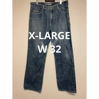 エクストララージ(XLARGE)のX-LARGE エクストララージ ダメージデニムパンツ 裏地総ロゴ W32(デニム/ジーンズ)