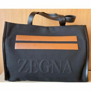 ZEGNA ブラック コットン&レザー トートバッグ(トートバッグ)