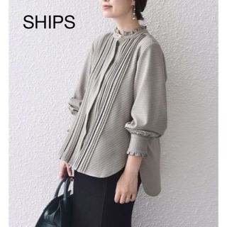 シップス(SHIPS)の極美品SHIPS  23AW 配色チェックソリッドハシゴレースピンタックブラウス(シャツ/ブラウス(長袖/七分))