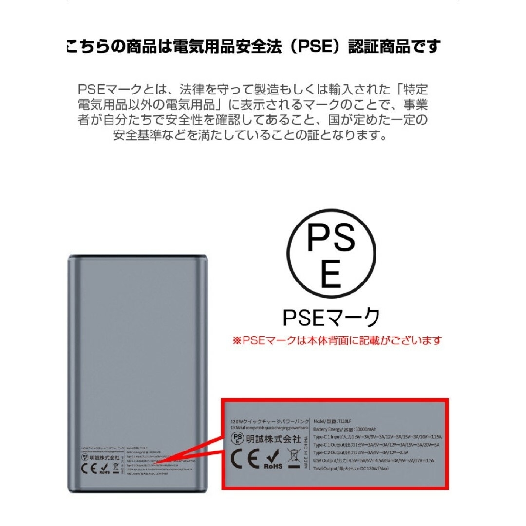 モバイルバッテリー PD対応 130W スマホ/家電/カメラのスマートフォン/携帯電話(バッテリー/充電器)の商品写真