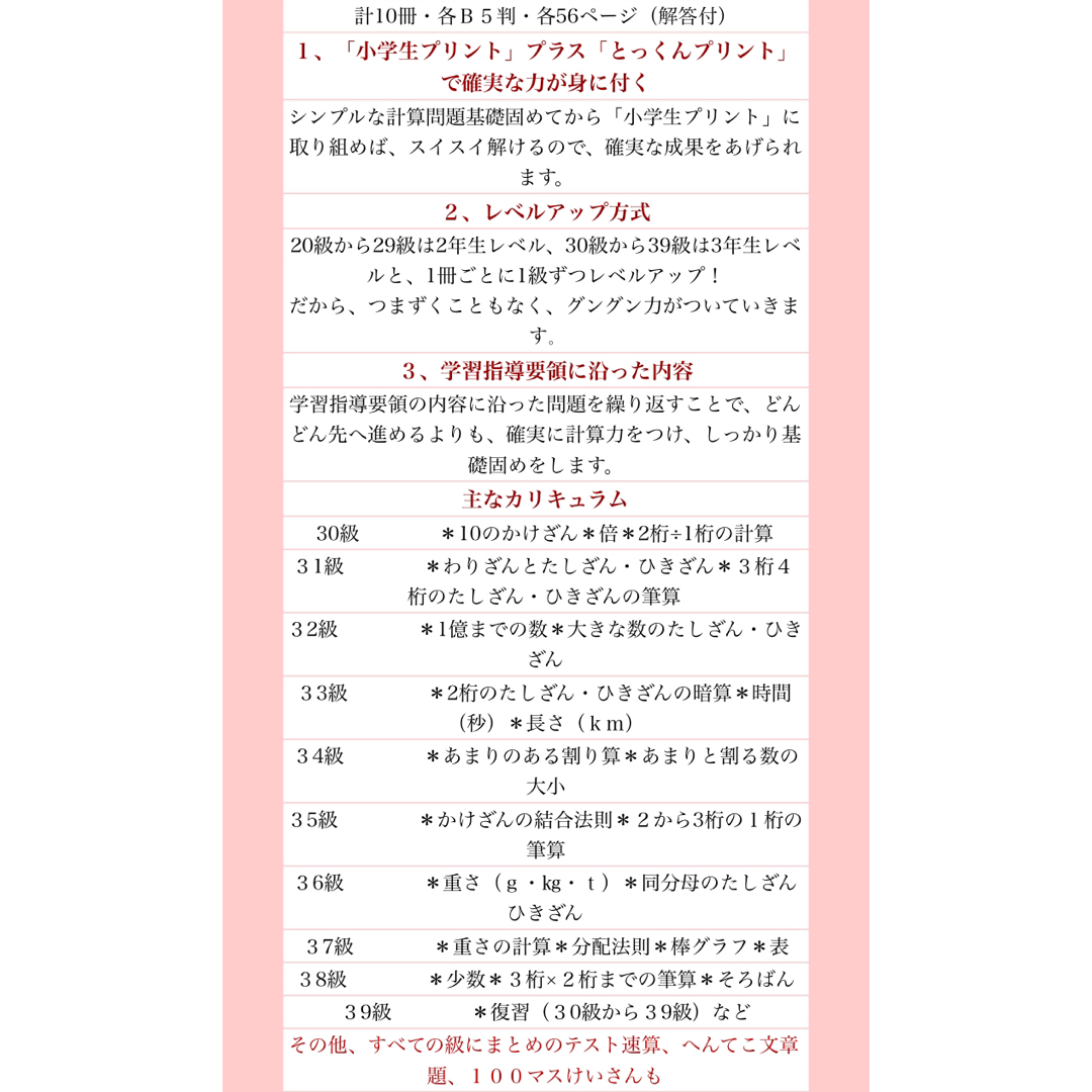 七田式(シチダシキ)の七田式！計算とっくんプリント 10冊！30級〜39級 キッズ/ベビー/マタニティのキッズ/ベビー/マタニティ その他(その他)の商品写真