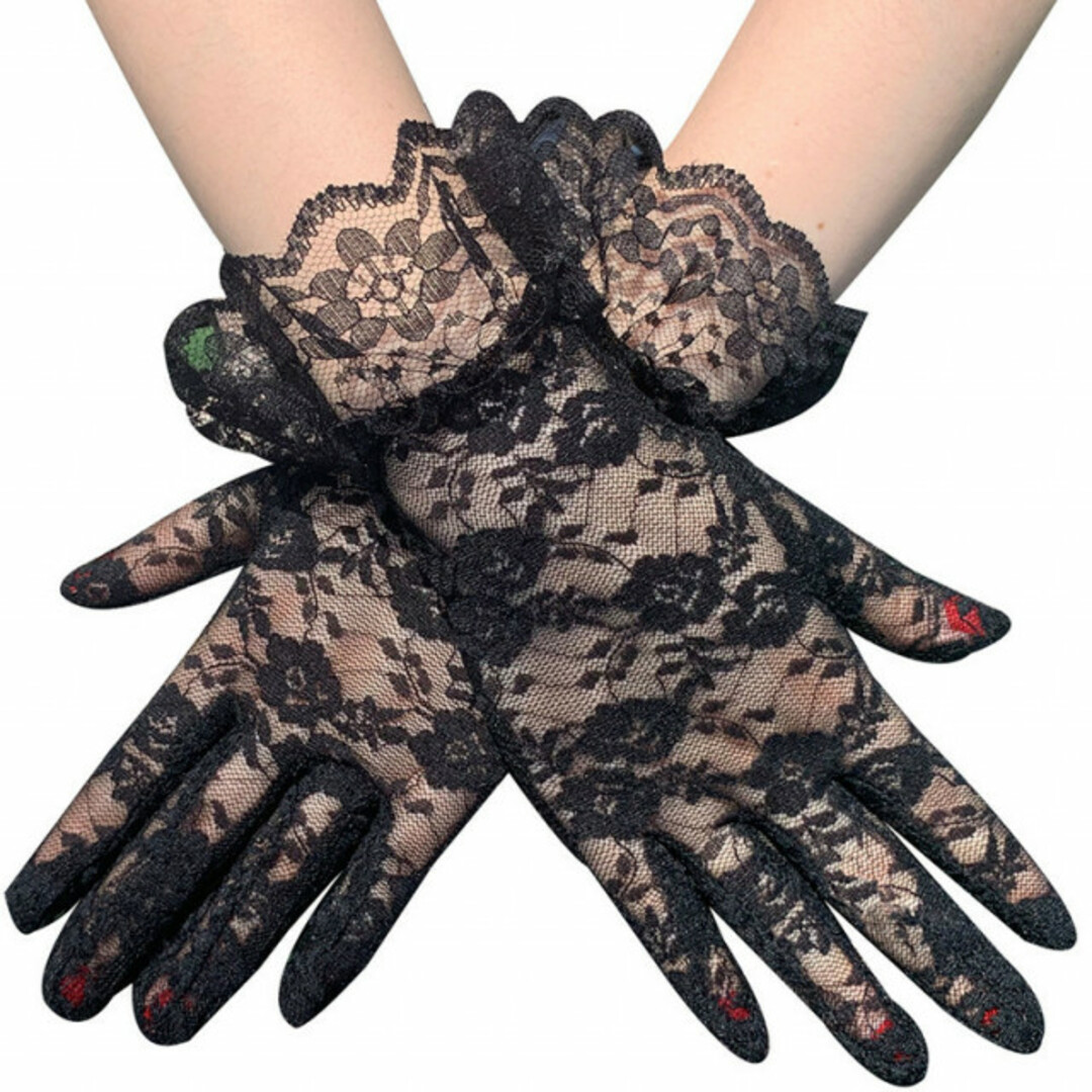 レースグローブ 黒 結婚式 手袋 ウェディング ブライダル パーティー レディースのフォーマル/ドレス(その他)の商品写真