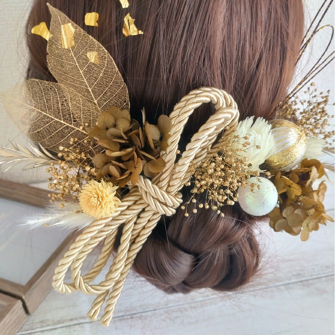 ヘッドドレス 髪飾り＊結婚式 成人式 卒業式~和玉 ロープ~ブラウン 茶 18本 ハンドメイドのウェディング(ヘッドドレス/ドレス)の商品写真