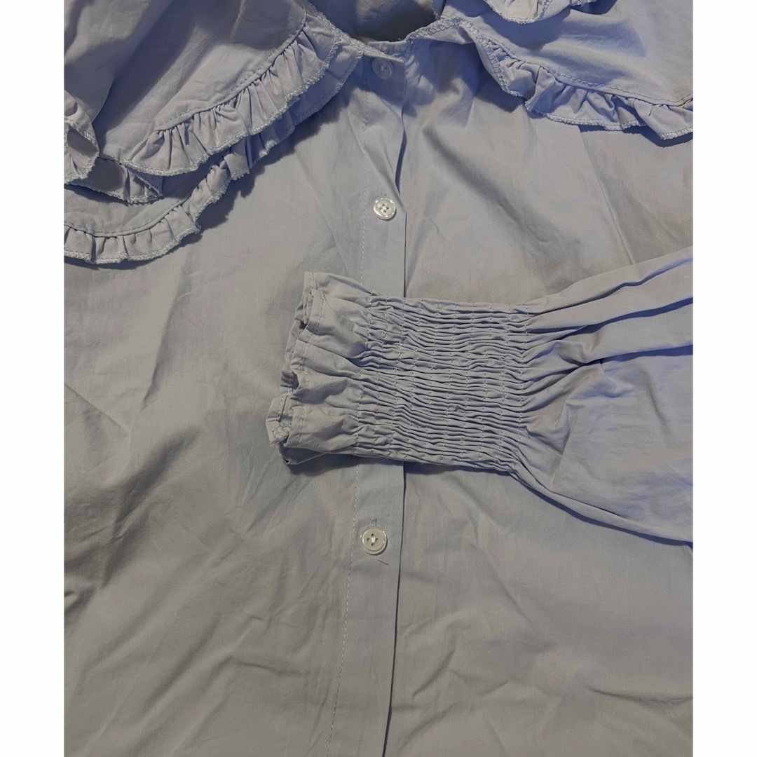 ブルー　カラー　ブラウス　襟付き　韓国 レディースのトップス(シャツ/ブラウス(長袖/七分))の商品写真