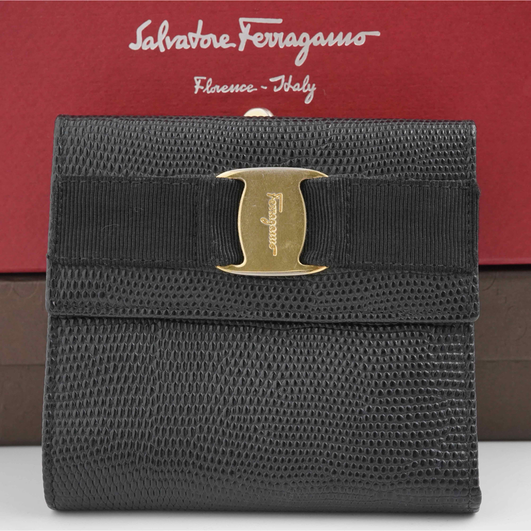 Salvatore Ferragamo(サルヴァトーレフェラガモ)の【美品】Salvatore  ferragamo ヴァラ　リザード　がま口 レディースのファッション小物(財布)の商品写真