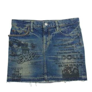 HYSTERIC GLAMOUR - HYSTERIC GLAMOUR ヒステリックグラマー JEANS THE NEWYORK 英字プリント スタッズ 5ポケット デニム ミニスカート インディゴブルー系【中古】