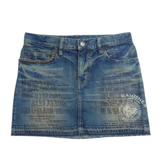 ヒステリックグラマー(HYSTERIC GLAMOUR)のHYSTERIC GLAMOUR ヒステリックグラマー RAMONES 英字プリント スタッズ 5ポケット デニム ミニスカート インディゴブルー系【中古】(その他)