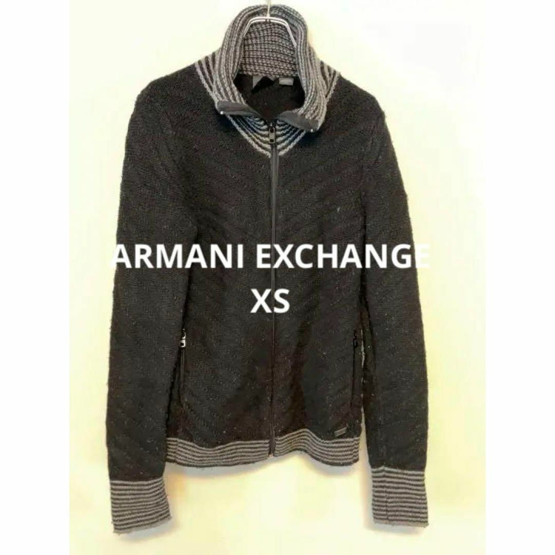 ARMANI EXCHANGE(アルマーニエクスチェンジ)のARMANI EXCHANGE AX ジップアップ ニット ハイネック ブラック メンズのトップス(ニット/セーター)の商品写真