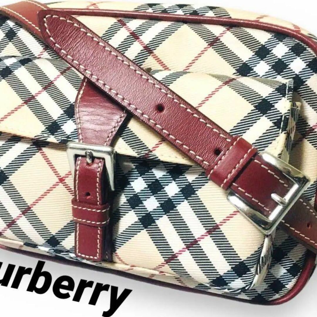 美品 バーバリー Burberry バッグ ショルダ チェック レザー ブラウン