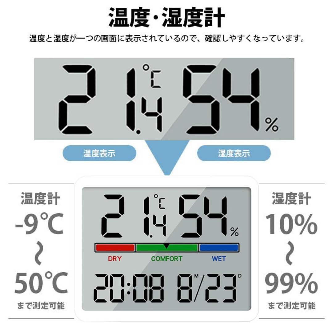 デジタル壁時計 置き時計　大型表示 日付と温度 湿度感知 磁石  インテリア/住まい/日用品のインテリア小物(掛時計/柱時計)の商品写真