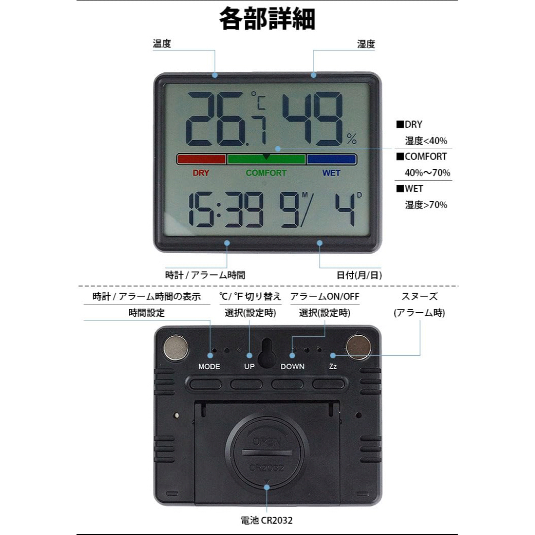 デジタル壁時計 置き時計　大型表示 日付と温度 湿度感知 磁石  インテリア/住まい/日用品のインテリア小物(掛時計/柱時計)の商品写真