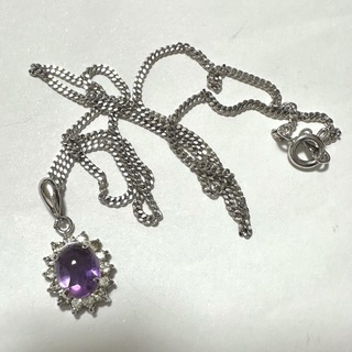 ヴィンテージ シルバー 紫 色石 ネックレス(ネックレス)