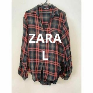 ザラ(ZARA)のZARA Woman ロング シャツ レッド ブラック チェック ヴィンテージ(シャツ/ブラウス(長袖/七分))