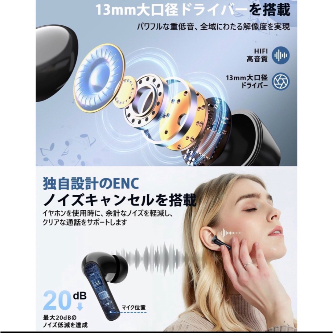 【Bluetooth イヤホン】ワイヤレス ブルートゥース  スマホ/家電/カメラのオーディオ機器(ヘッドフォン/イヤフォン)の商品写真