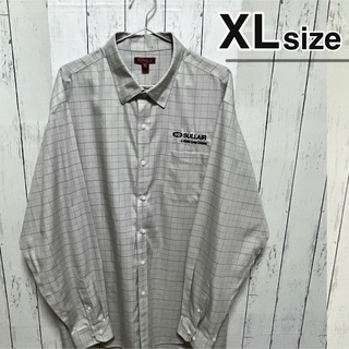 シャツ(shirts)のUSA古着　ドレスシャツ　XL　グレー　チェック柄　長袖　企業ロゴ　ノーアイロン(シャツ)