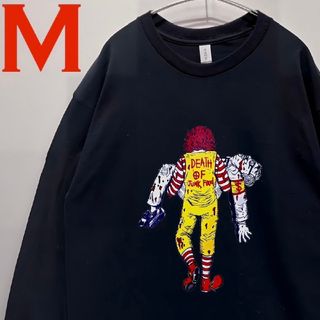 パロディ ロンt 男女兼用 カーネル＆ドナルドjunkfood  長袖tシャツ黒(Tシャツ/カットソー(七分/長袖))