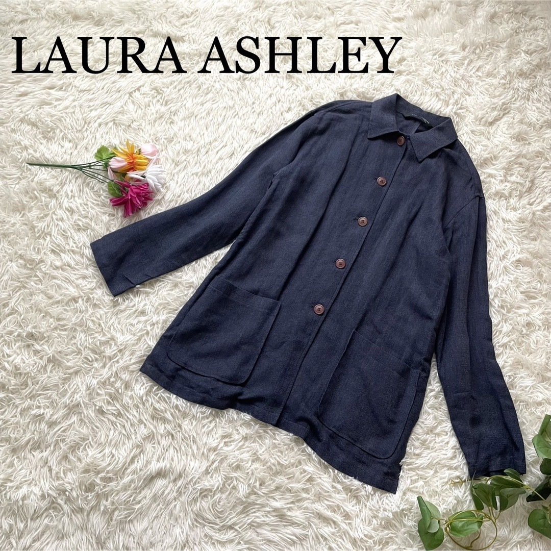 LAURA ASHLEY(ローラアシュレイ)の【ヴィンテージ】ローラアシュレイ　リネンシャツ　ジャケット　麻 レディースのトップス(シャツ/ブラウス(長袖/七分))の商品写真