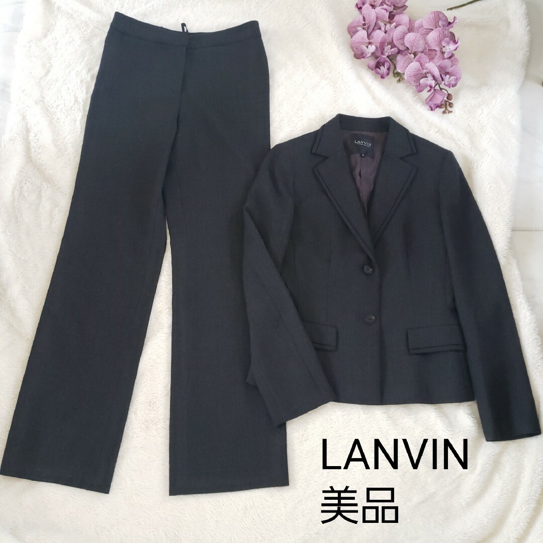 LANVIN(ランバン)の美品LANVIN テーラードジャケット パンツ スーツ グレー 36サイズ レディースのフォーマル/ドレス(スーツ)の商品写真