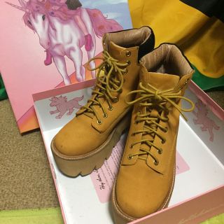 ジェフリーキャンベル(JEFFREY CAMPBELL)の値下げ☆ JEFFREY CAMPBELL イエロー厚底ブーツ(ブーツ)