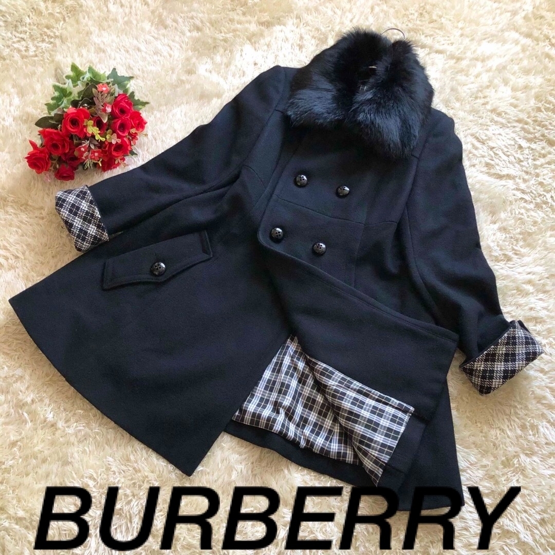 BURBERRY BLUE LABEL(バーバリーブルーレーベル)のバーバリーブルーレーベル✨ウールコート　ファー付き　 レディースのジャケット/アウター(ロングコート)の商品写真