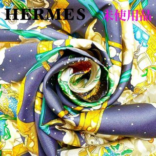 エルメス(Hermes)のエルメス カレ 雲の騎士 馬 スカーフ シルク 大判 ブラック イエロー 90(バンダナ/スカーフ)