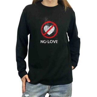 新品 NO LOVE 愛情 愛 無し 冷酷 恋愛 禁止 ハート マーク ロンT(Tシャツ/カットソー(七分/長袖))