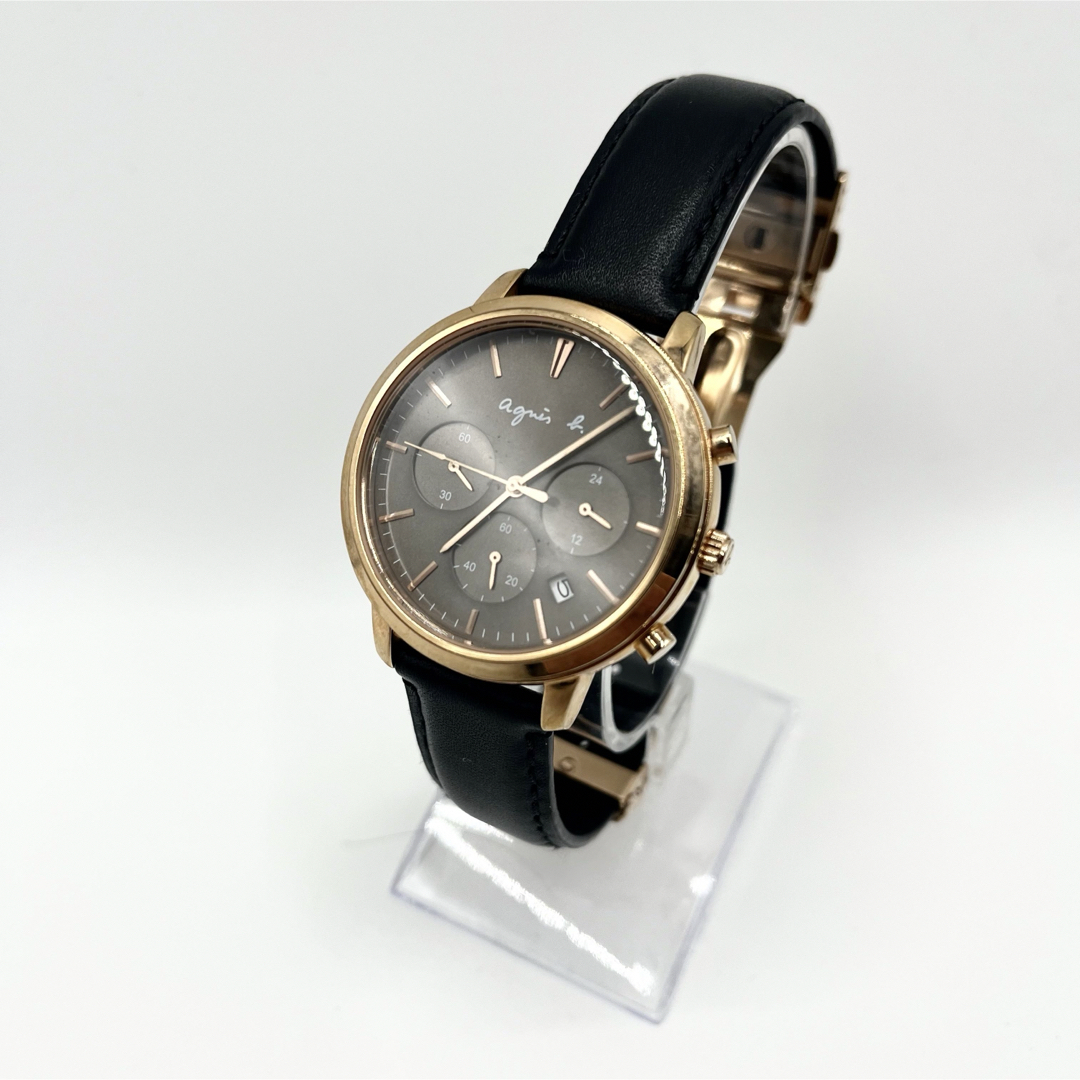 agnes b.(アニエスベー)の良品 アニエスベー 腕時計 アナログ レザーベルト ゴールド クロノグラフ 黒 メンズの時計(腕時計(アナログ))の商品写真