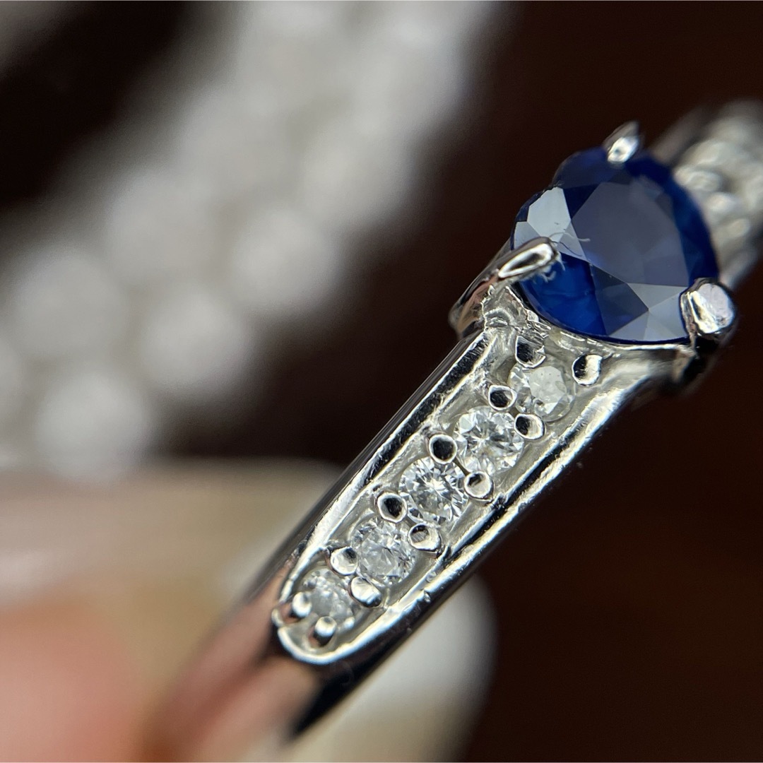 ★ PT900 ハート サファイヤ ダイヤ 15.5号 2.8g 指輪 レディースのアクセサリー(リング(指輪))の商品写真