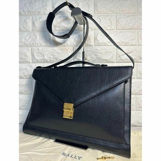 バリー(Bally)の美品　バリー　ブリーフケース　ショルダー　ゴールド金具　鍵　レザー　ブラック(ビジネスバッグ)