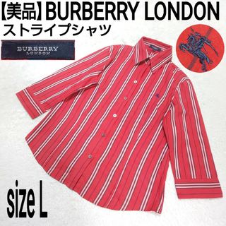 バーバリー(BURBERRY)の美品 BURBERRY LONDON ストライプシャツ 7部 ホース刺繍 レッド(シャツ/ブラウス(長袖/七分))