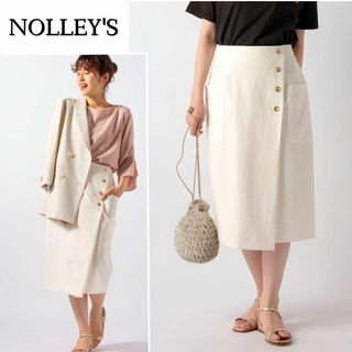 ノーリーズ(NOLLEY'S)の絶妙な丈感♪ 膝下　ラップ調　釦タイトスカート　S ホワイト(ひざ丈スカート)