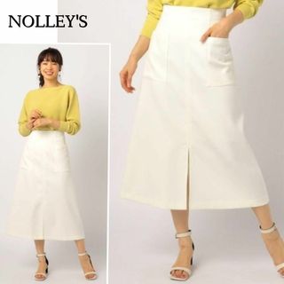 ノーリーズ(NOLLEY'S)の上品綺麗シルエット♪　Ａライン　ミディポケットスカート　M ホワイト(ロングスカート)