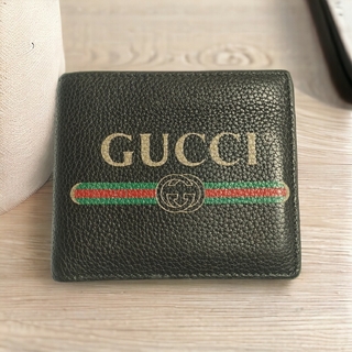 グッチ(Gucci)のグッチ 二つ折り財布 ヴィンテージロゴプリント 496316 ブラック レザー(折り財布)