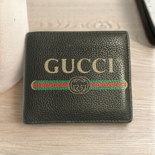 グッチ(Gucci)のグッチ 二つ折り財布 ヴィンテージロゴプリント 496316 ブラック レザー(折り財布)