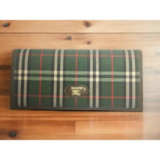 バーバリー(BURBERRY)のバーバリー ノバチェック柄 2つ折 長財布 キャンバス レザー グリーン(財布)