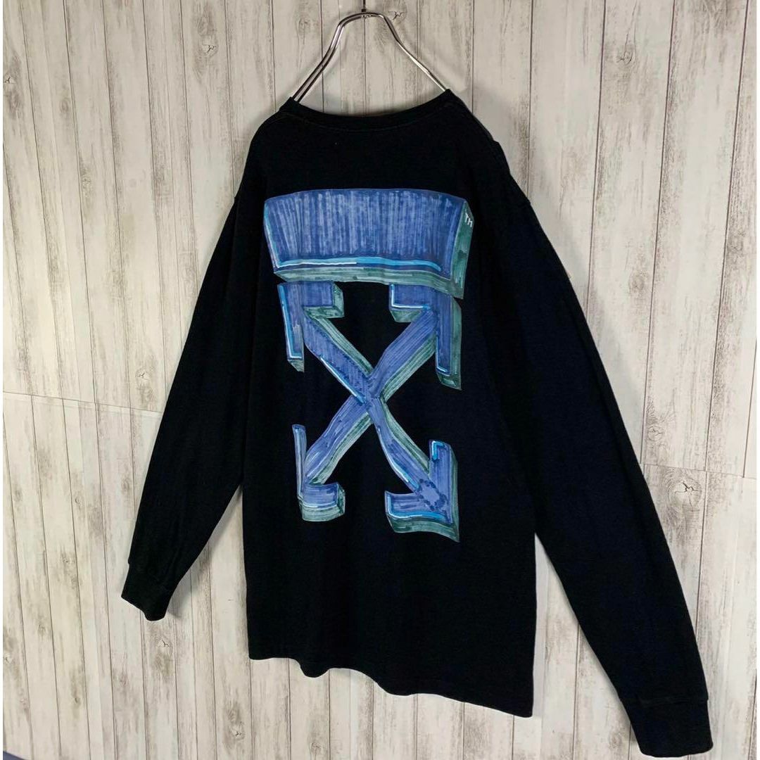 OFF-WHITE(オフホワイト)の【超絶人気モデル】オフホワイト XL クロスアロー 両面ロゴ 入手困難 ロンT メンズのトップス(Tシャツ/カットソー(七分/長袖))の商品写真