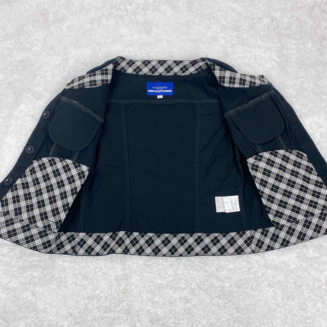 BURBERRY BLUE LABEL(バーバリーブルーレーベル)の【美品】バーバリーブルーレーベル　ノーカラージャケット　ノバチェック　ホースロゴ レディースのジャケット/アウター(ノーカラージャケット)の商品写真