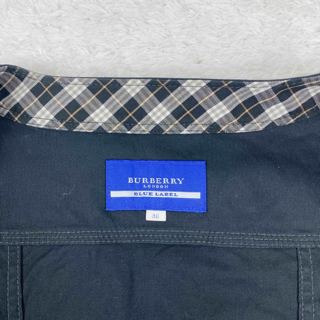 BURBERRY BLUE LABEL(バーバリーブルーレーベル)の【美品】バーバリーブルーレーベル　ノーカラージャケット　ノバチェック　ホースロゴ レディースのジャケット/アウター(ノーカラージャケット)の商品写真