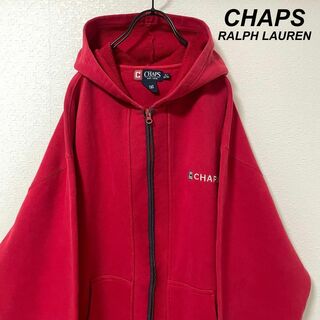 チャップス(CHAPS)のビッグシルエット チャップス ラルフローレン ジップパーカー 赤 刺繍ロゴ(パーカー)
