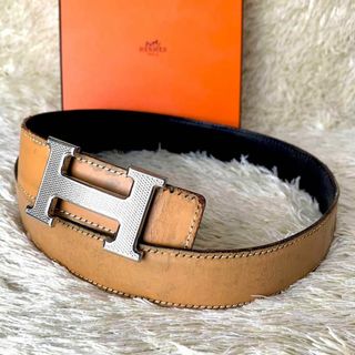 エルメス(Hermes)の【美品】エルメス ベルト ギヨシェ コンスタンス リバーシブル 黒 茶 75(ベルト)