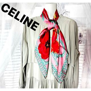 セリーヌ(celine)の美品　セリーヌ　CELINE お花柄　シフォン系　スカーフ(バンダナ/スカーフ)