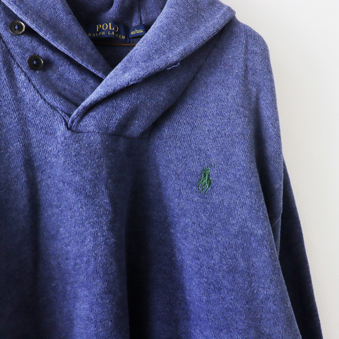 POLO RALPH LAUREN(ポロラルフローレン)のメンズ ポロラルフローレン POLO RALPH LAUREN スエードレザーエルボーパッチ ショールカラーニットトップス L◇ブルー系【2400030060483】 メンズのトップス(ニット/セーター)の商品写真