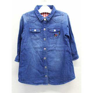 【値下げ!】△ミキハウスダブルB/MIKIHOUSE DOUBLE.B△90cm 長袖シャツワンピース インディゴ【中古】子供服 キッズ kids ベビー服 baby 女の子 春秋冬 409032 onepi