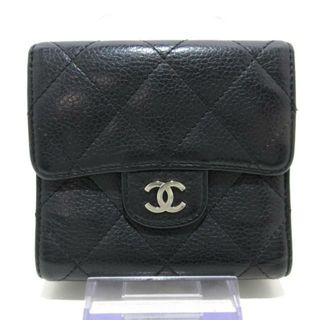 シャネル(CHANEL)のCHANEL(シャネル) Wホック財布 マトラッセ 黒 ココマーク/シルバー金具 キャビアスキン(財布)