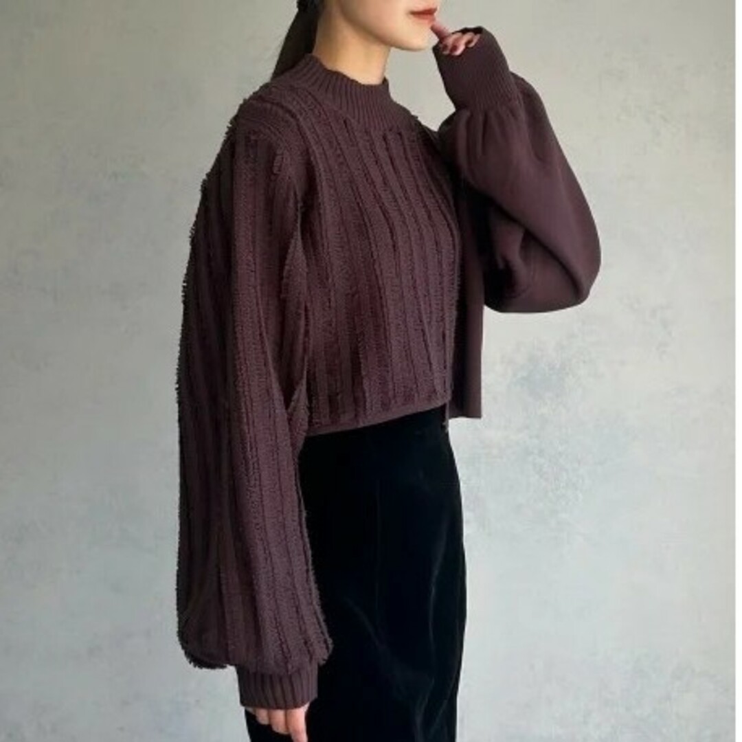 Ameri VINTAGE(アメリヴィンテージ)の新品 &g’aime FRINGE SHORT KNIT TOPS レディースのトップス(ニット/セーター)の商品写真