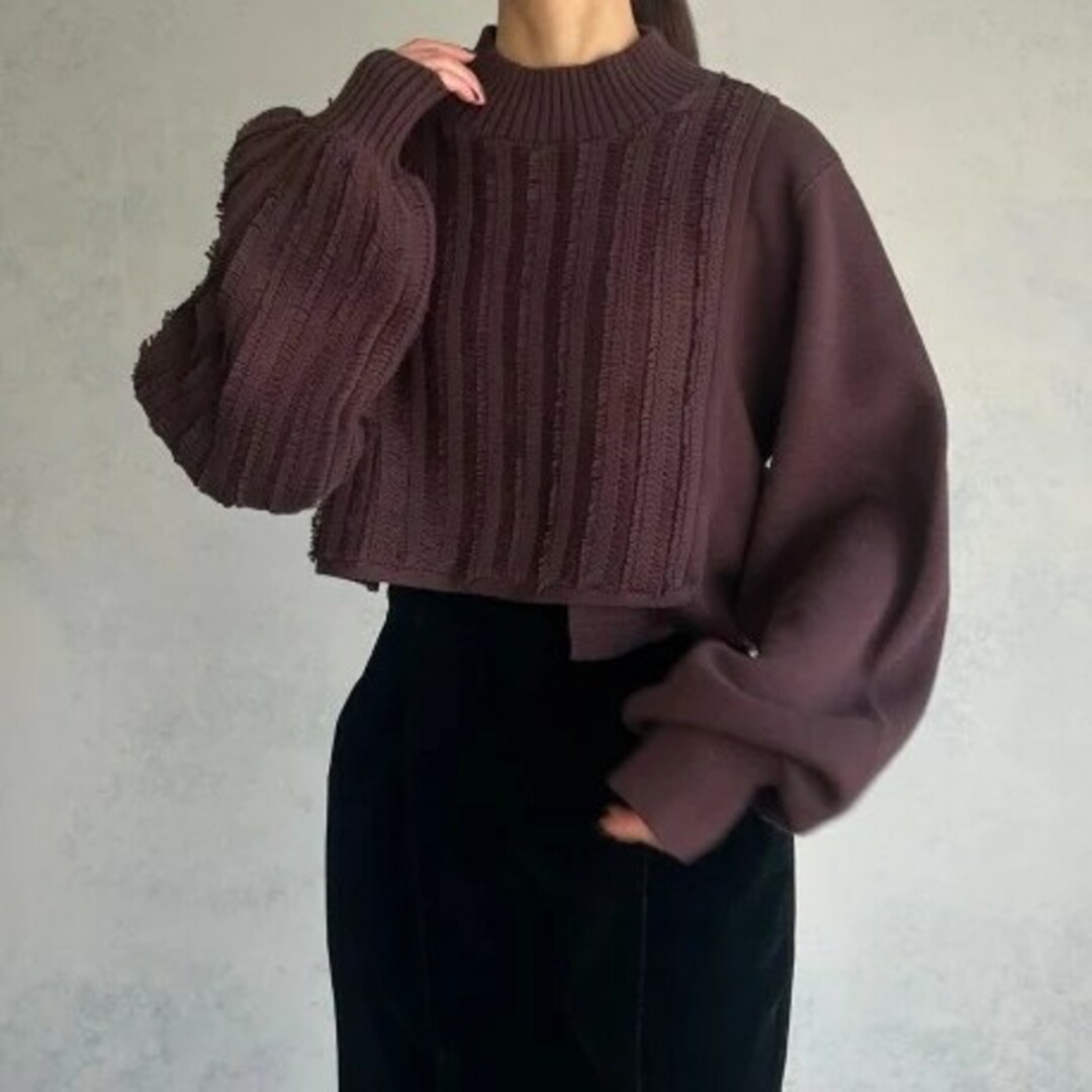 Ameri VINTAGE(アメリヴィンテージ)の新品 &g’aime FRINGE SHORT KNIT TOPS レディースのトップス(ニット/セーター)の商品写真