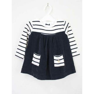 プチバトー(PETIT BATEAU)の【値下げ!】●プチバトー/PETIT BATEAU●74cm 長袖ワンピース 紺×オフホワイト系【中古】子供服 キッズ kids ベビー服 baby 女の子 秋冬 319022 onepi(ワンピース)