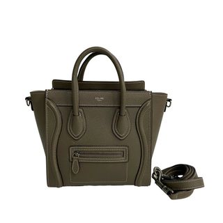 セリーヌ(celine)のほぼ未使用 CELINE セリーヌ ラゲージ ナノ ショッパー レザー 2way ハンドバッグ ミニ トートバッグ ショルダーバッグ グレージュ 15963(ハンドバッグ)